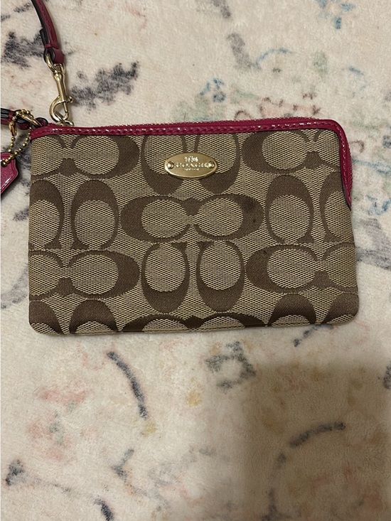 Coach Handbags - Coach Zip Wristlet W/Credit Card Slots Khaki/Cranberry F64643. Cute for SUMMER!